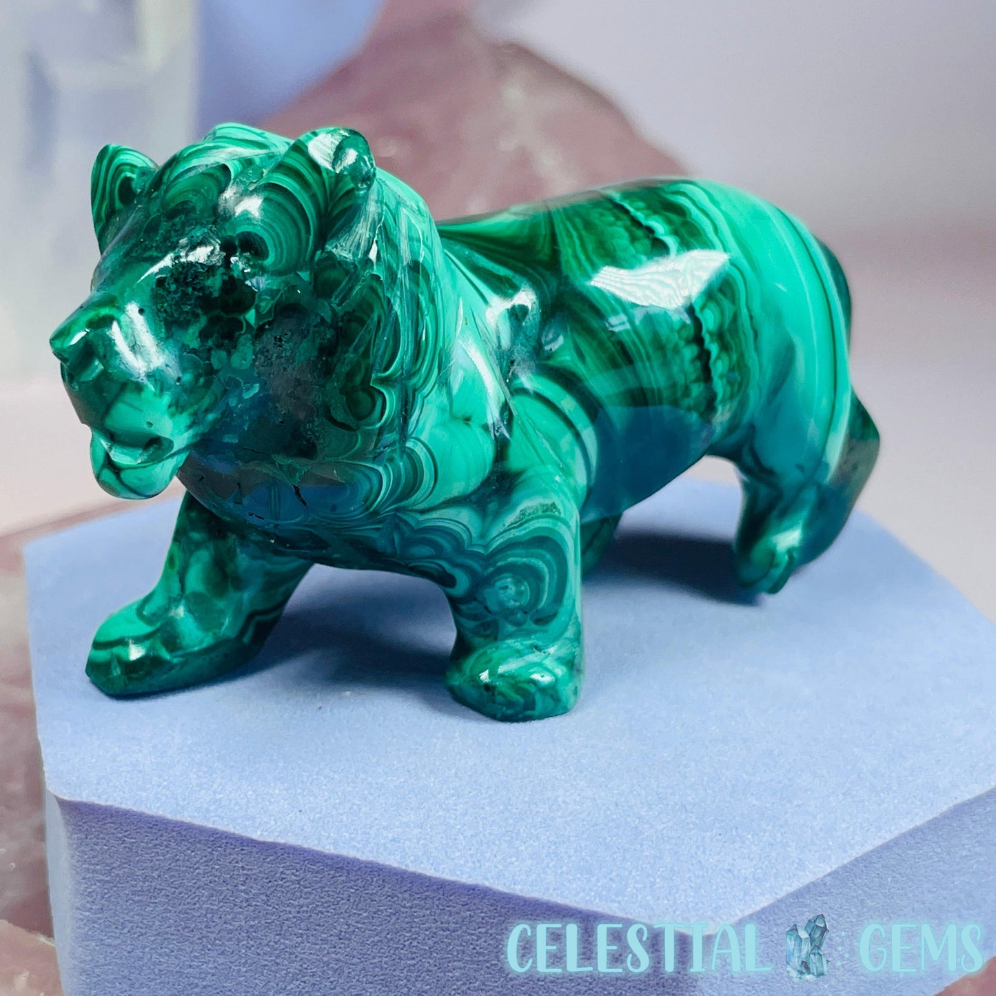 Malachite Lion Medium Carving