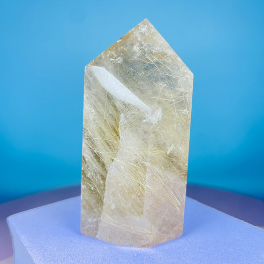 Rutilated Smoky Quartz Small Chunky Tower (Video)