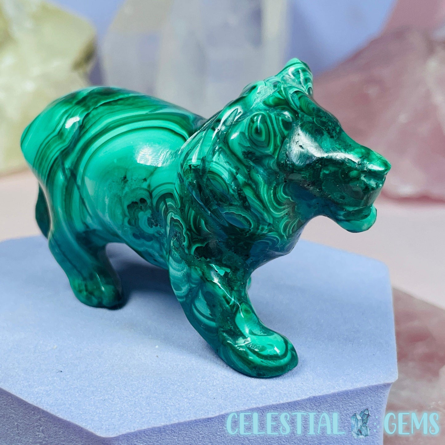 Malachite Lion Medium Carving