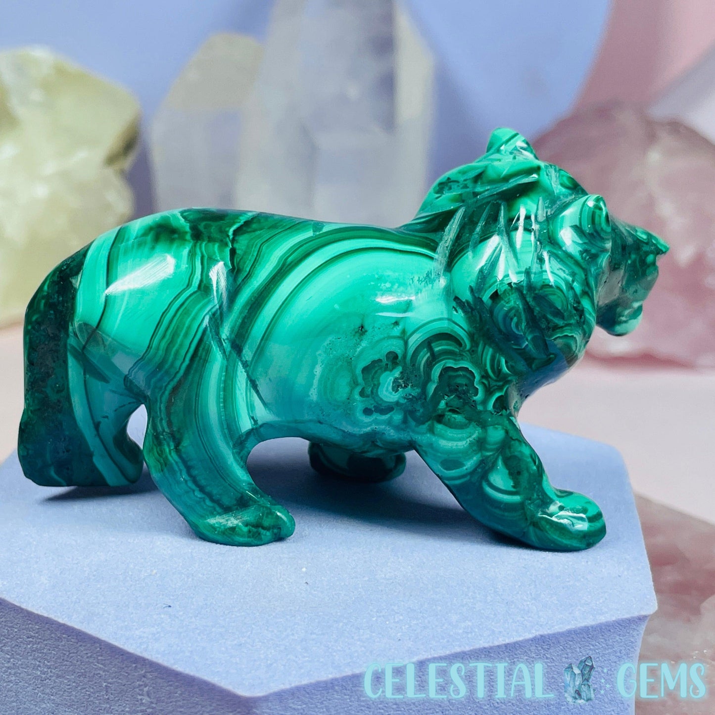 Malachite Lion Medium Carving