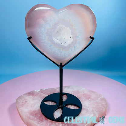 Druzy Pink Agate Heart Medium Carving in Stand