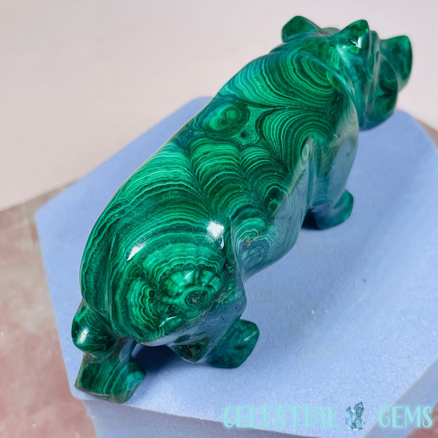 High Grade Malachite Hippopotamus Medium Carving D