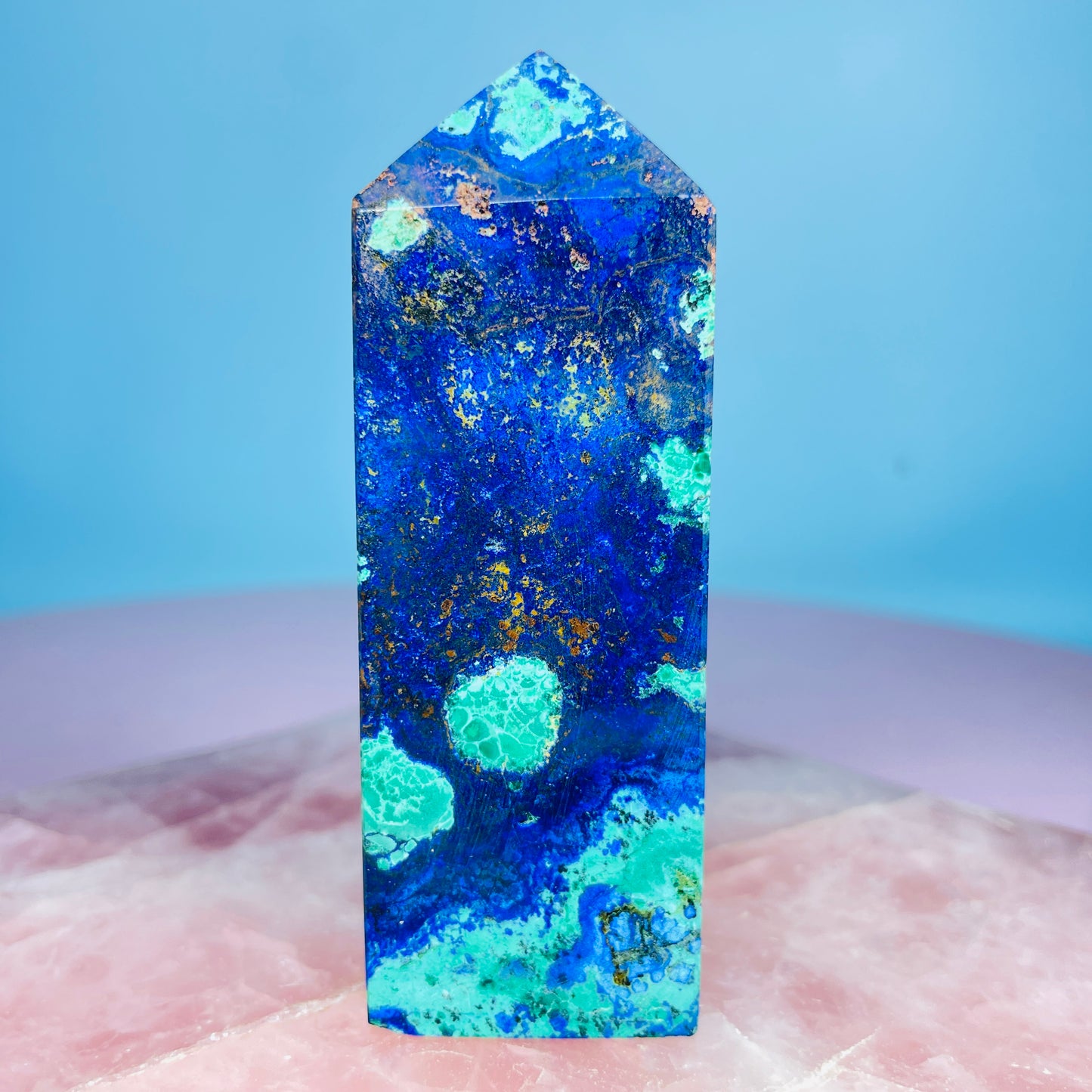 Azurite + Malachite + Chrysocolla Obelisk Medium Tower