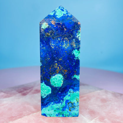 Azurite + Malachite + Chrysocolla Obelisk Medium Tower