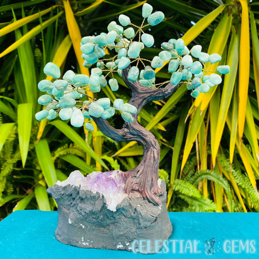 Green Aventurine Tree with Amethyst Cluster Base
