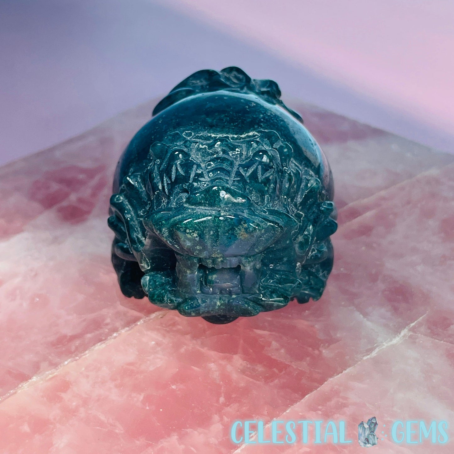 Moss Agate 'Pixiu' Dragon Frog Carving