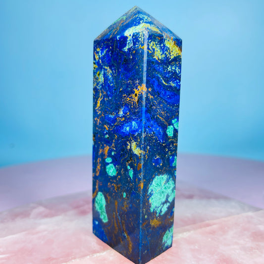 Azurite + Malachite + Chrysocolla Obelisk Medium Tower