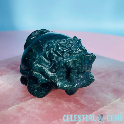 Moss Agate 'Pixiu' Dragon Frog Carving