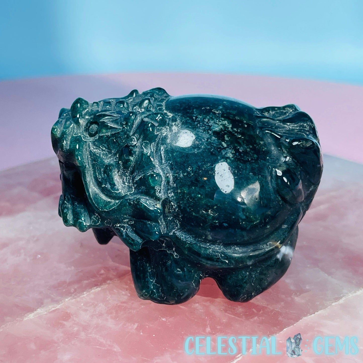 Moss Agate 'Pixiu' Dragon Frog Carving