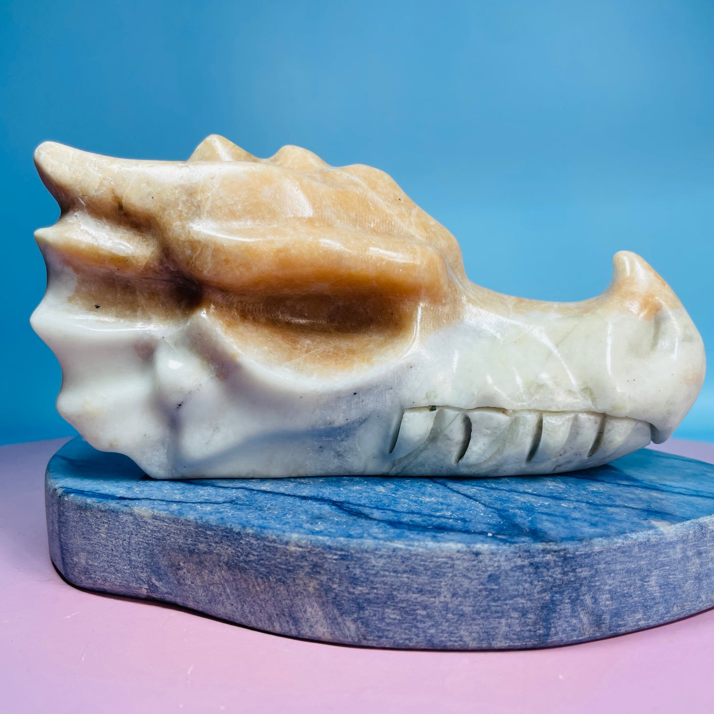 Orange + White Jade Dragon Head Large Carving