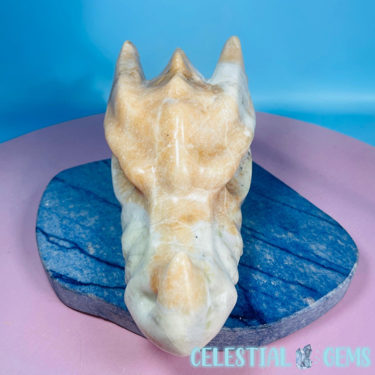 Orange + White Jade Dragon Head Large Carving