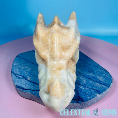 Orange + White Jade Dragon Head Large Carving