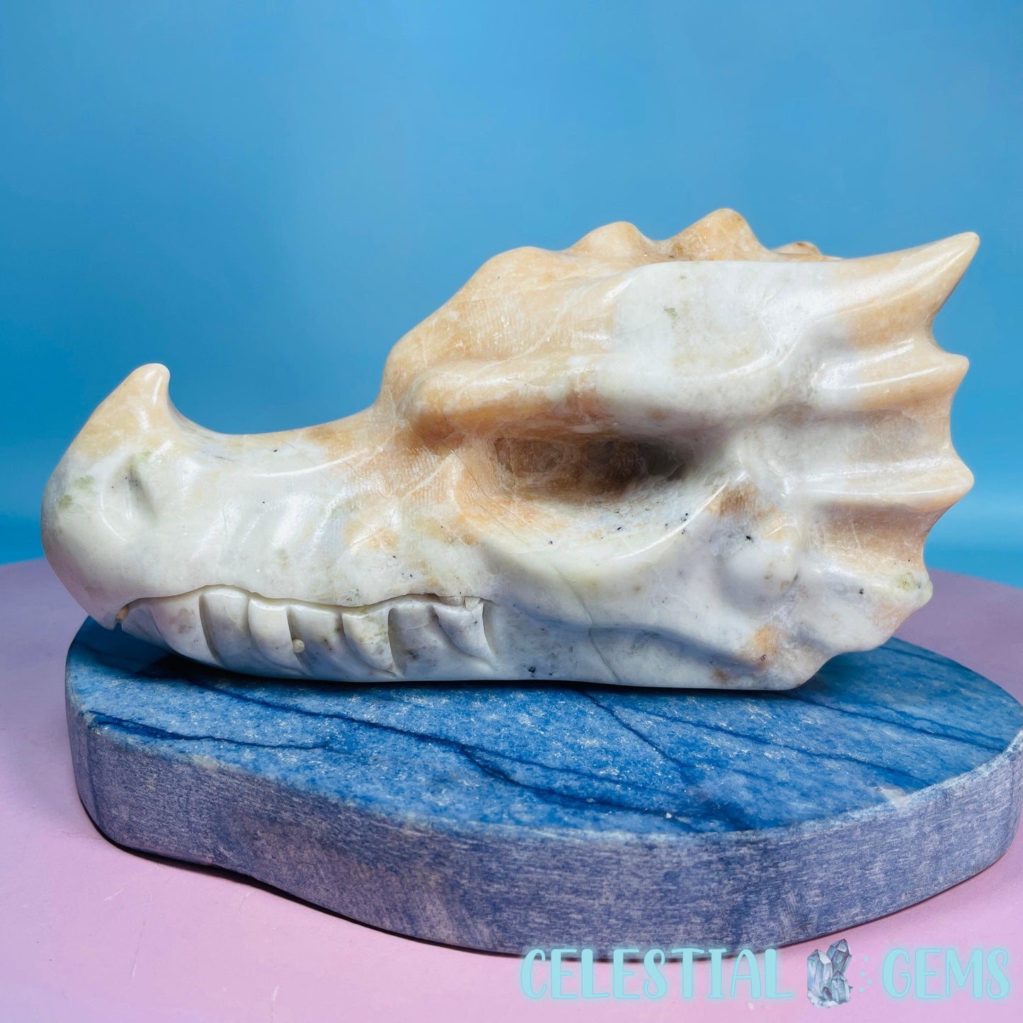 Orange + White Jade Dragon Head Large Carving