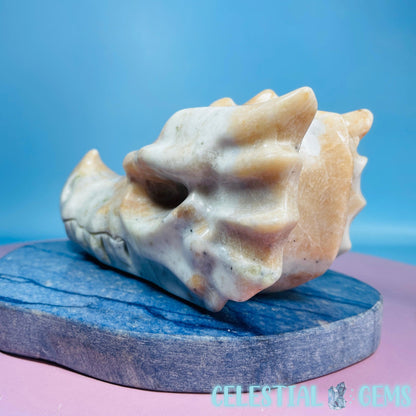 Orange + White Jade Dragon Head Large Carving