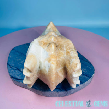 Orange + White Jade Dragon Head Large Carving