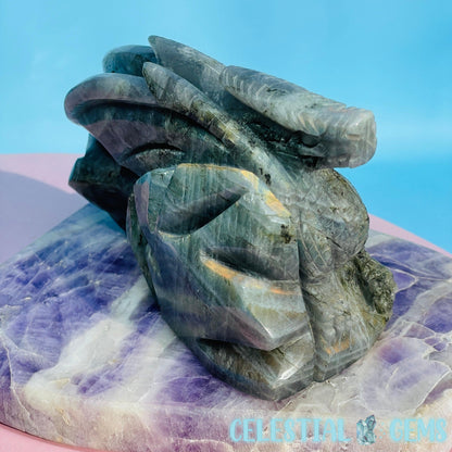 Sunset Orange Labradorite Flying Dragon Medium Carving (Video)