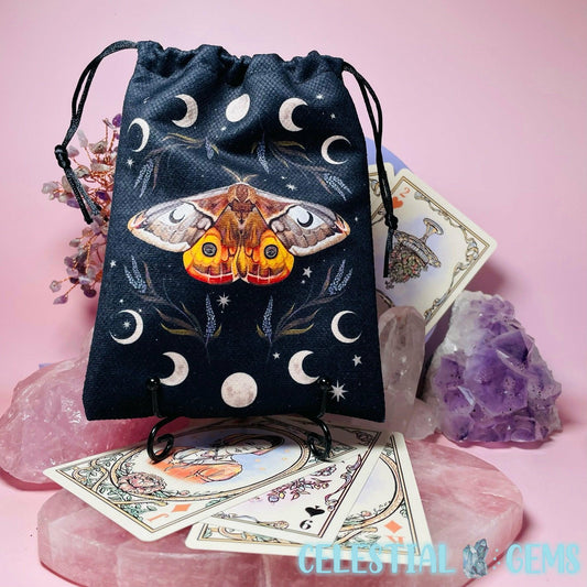 Night Moon Moth Tarot Drawstring Bag