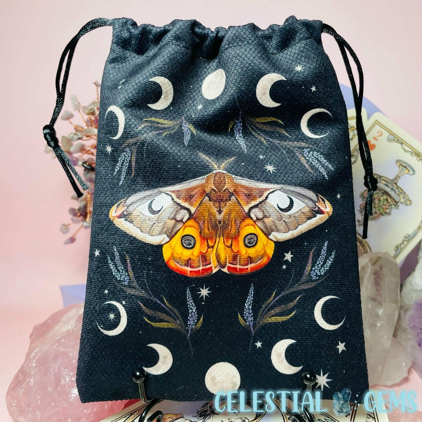 Night Moon Moth Tarot Drawstring Bag