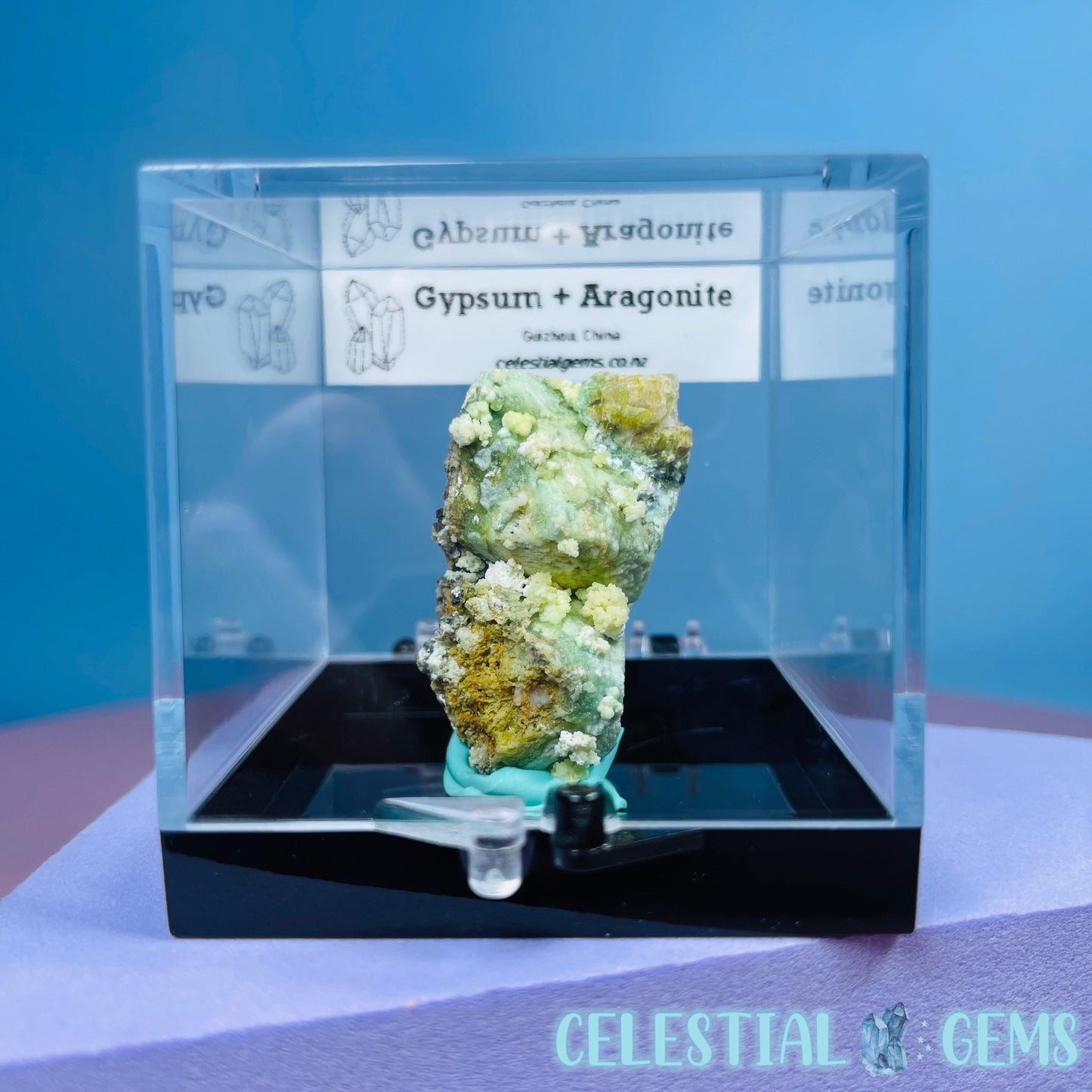 Gypsum + UV Phosphorescent Aragonite Small Specimen in Box (Video)