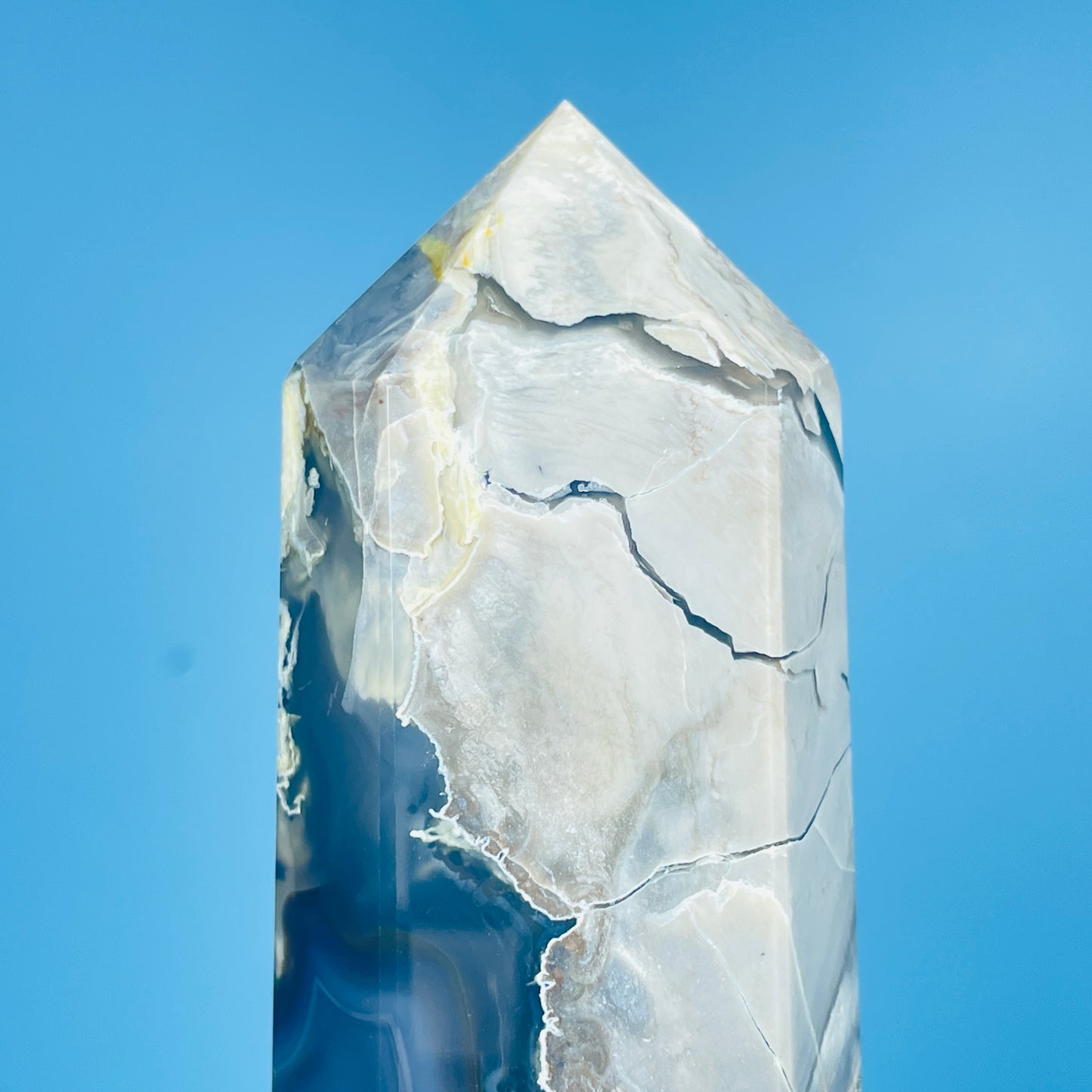 Mangano Calcite in Volcanic Agate Medium Tower (Double UV Reaction)