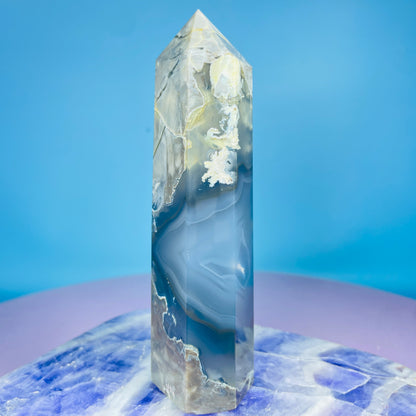 Mangano Calcite in Volcanic Agate Medium Tower (Double UV Reaction)