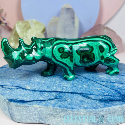 High Grade Malachite Rhinoceros Medium Carving (Gem Silica Inclusions!) B