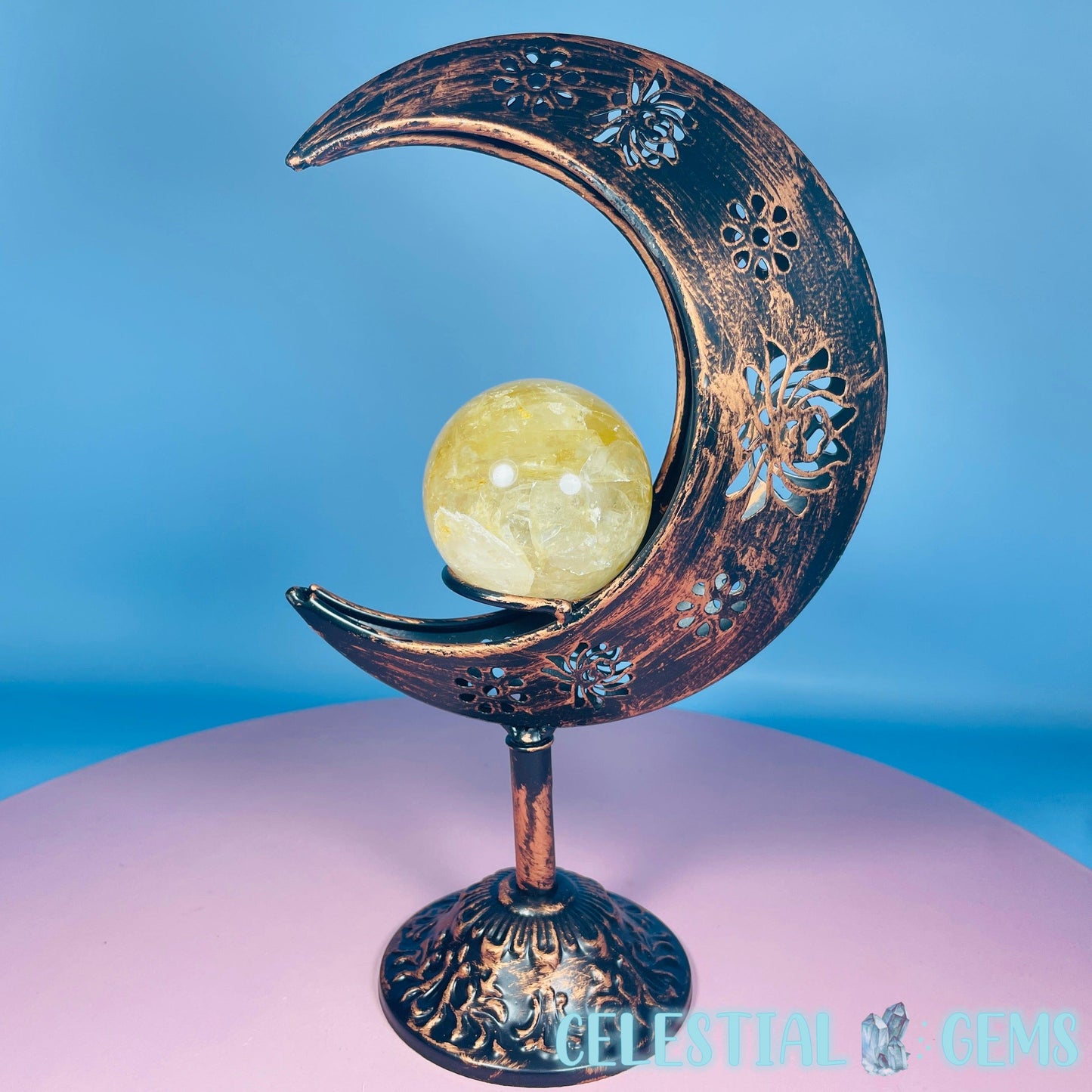 Antique-Look Copper Moon Large Sphere Stand