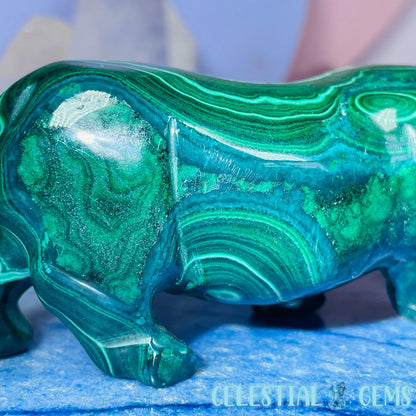 High Grade Malachite Rhinoceros Medium Carving (Gem Silica Inclusions!) B