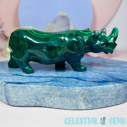 High Grade Malachite Rhinoceros Medium Carving (Gem Silica Inclusions!) B