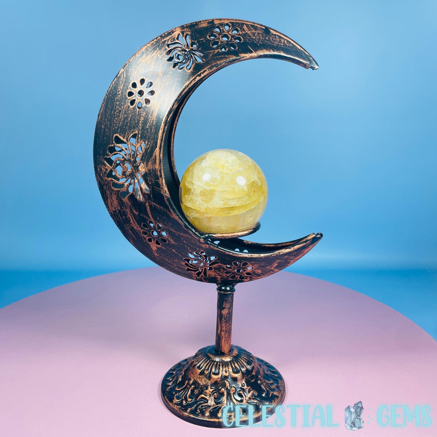 Antique-Look Copper Moon Large Sphere Stand