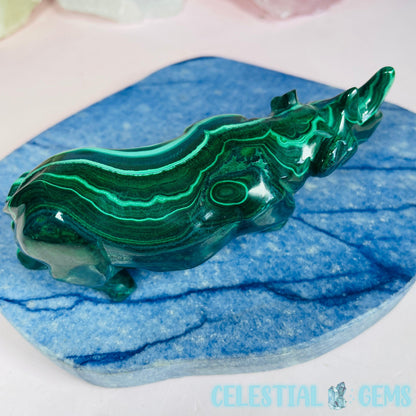 High Grade Malachite Rhinoceros Medium Carving (Gem Silica Inclusions!) B