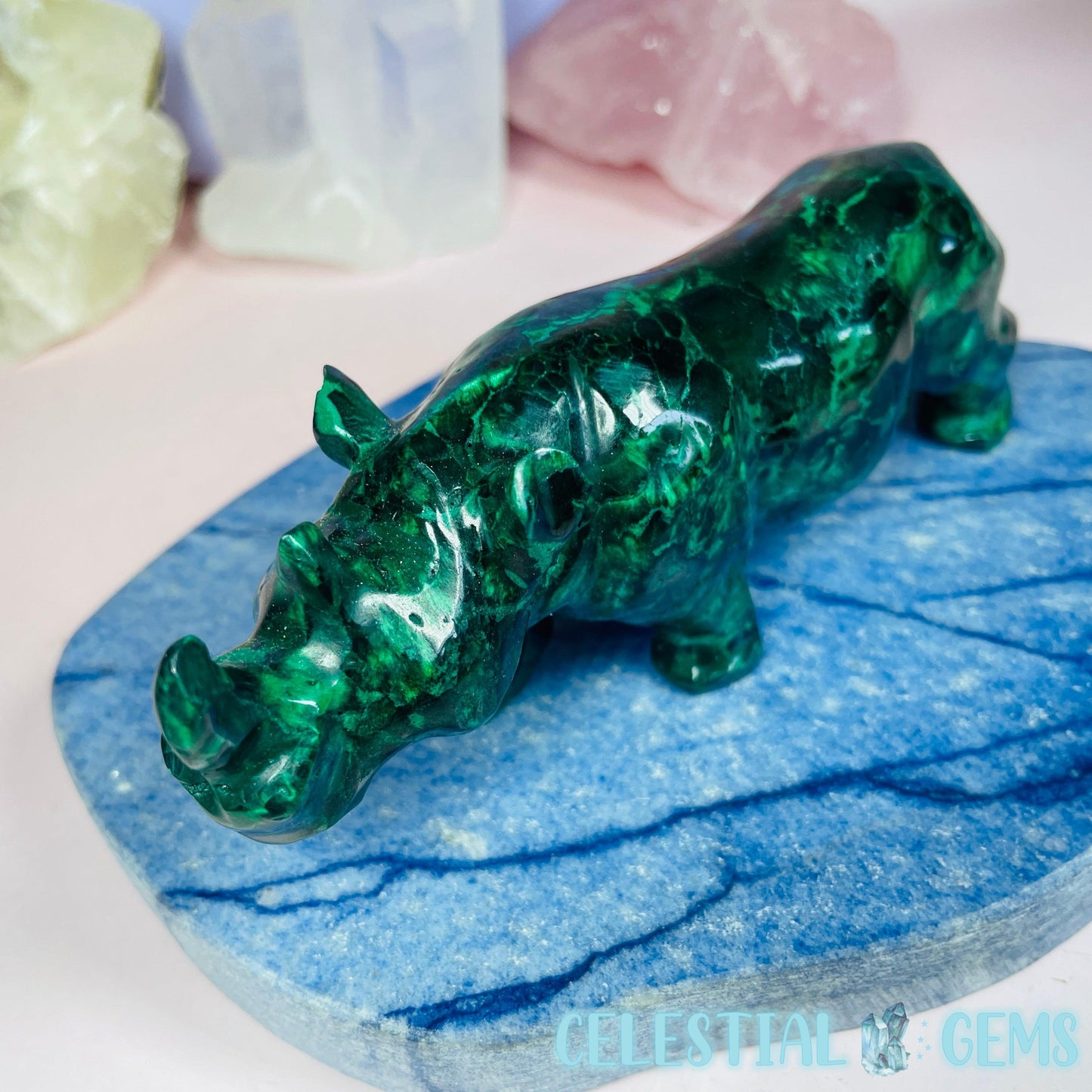 High Grade Malachite Rhinoceros Medium Carving C