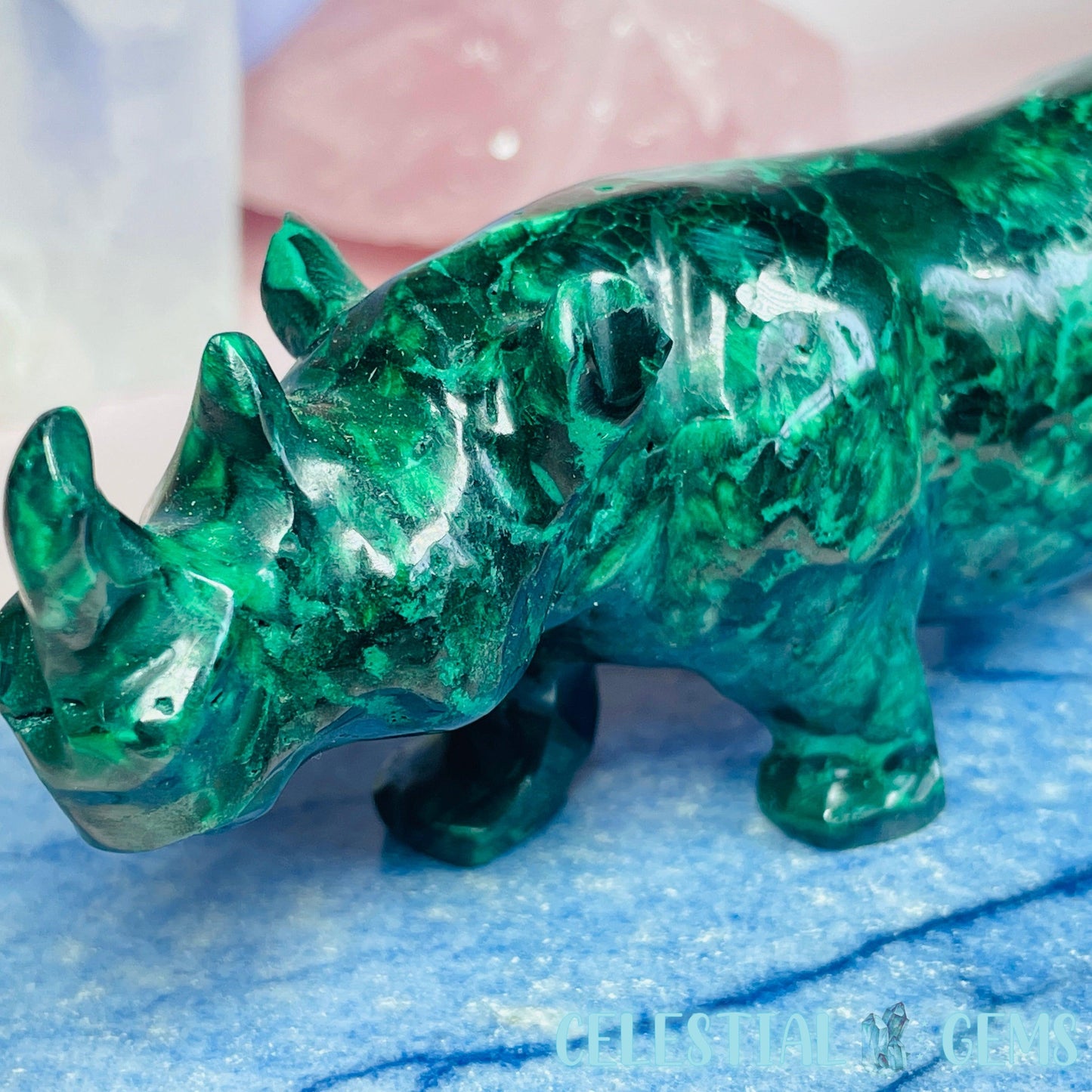 High Grade Malachite Rhinoceros Medium Carving C