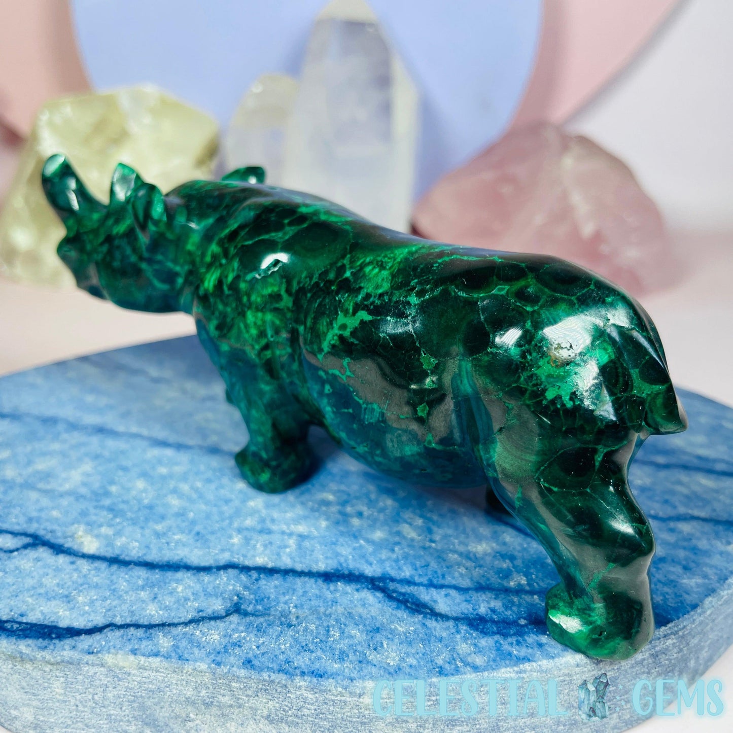 High Grade Malachite Rhinoceros Medium Carving C