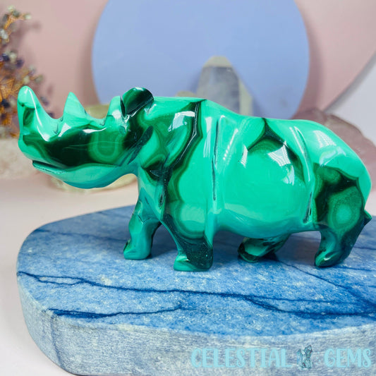 Malachite Rhinoceros Medium Carving D