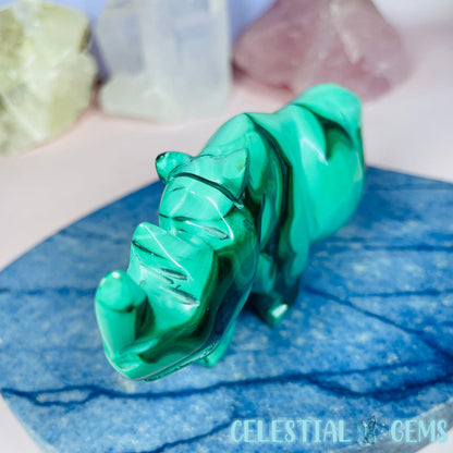 Malachite Rhinoceros Medium Carving D