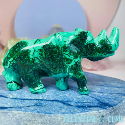 Malachite Rhinoceros Medium Carving D