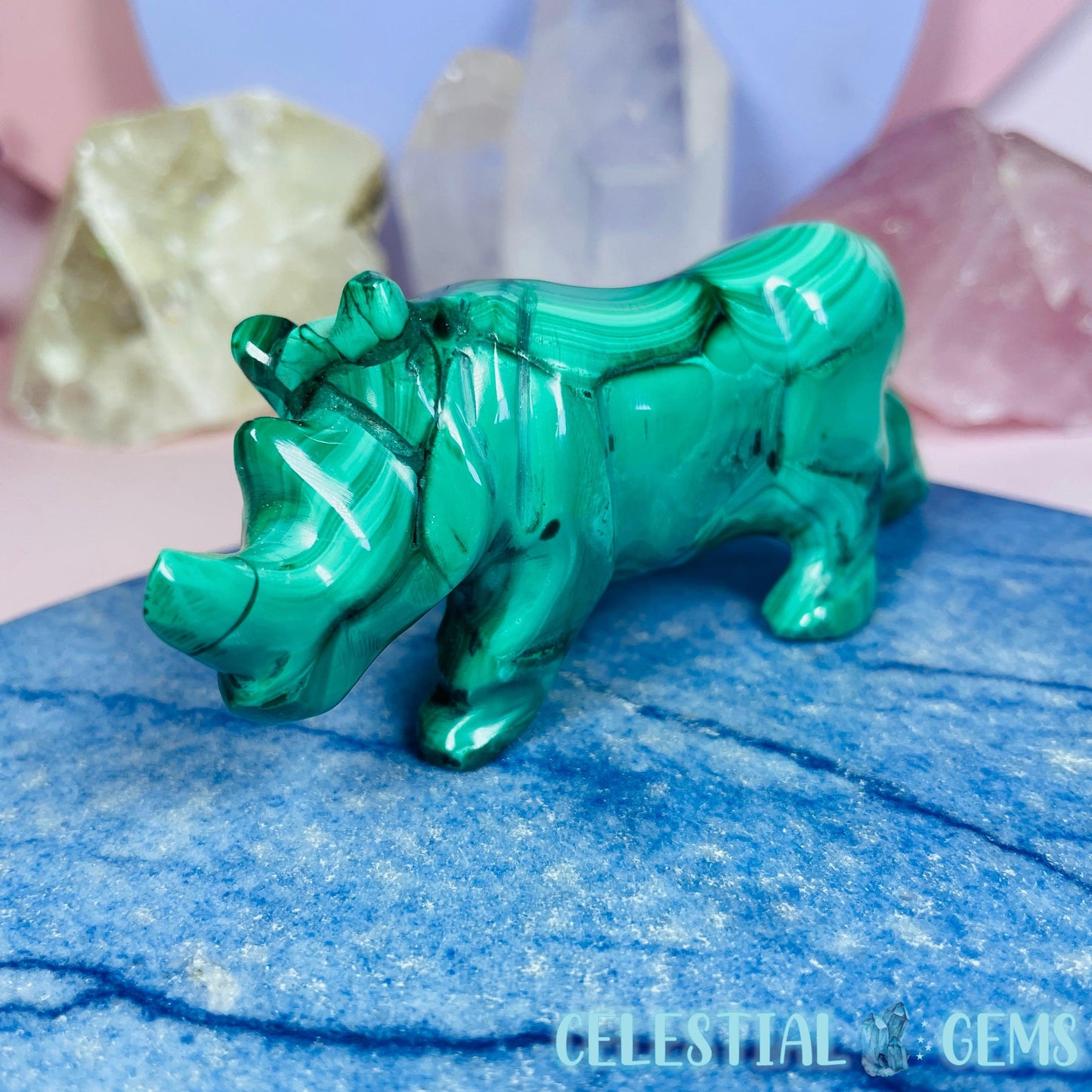 Malachite Rhinoceros Medium Carving E