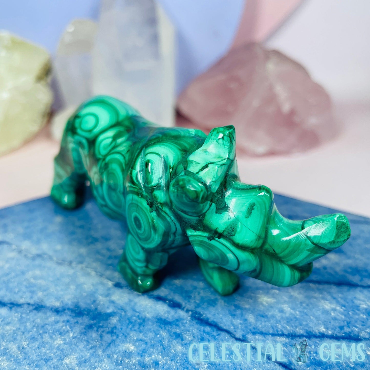 Malachite Rhinoceros Medium Carving E