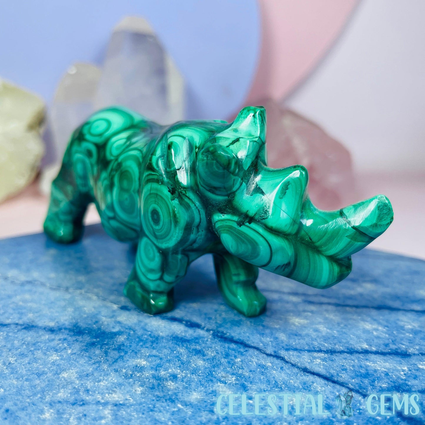 Malachite Rhinoceros Medium Carving E