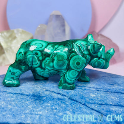 Malachite Rhinoceros Medium Carving E