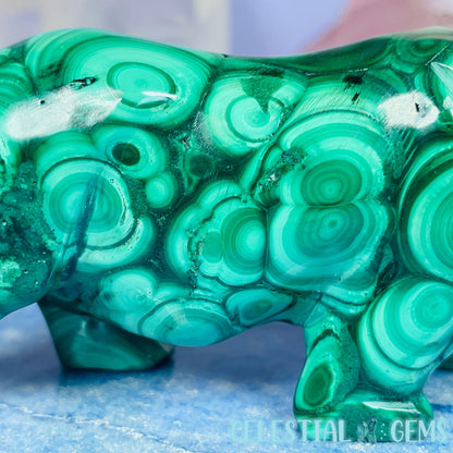 Malachite Rhinoceros Medium Carving E