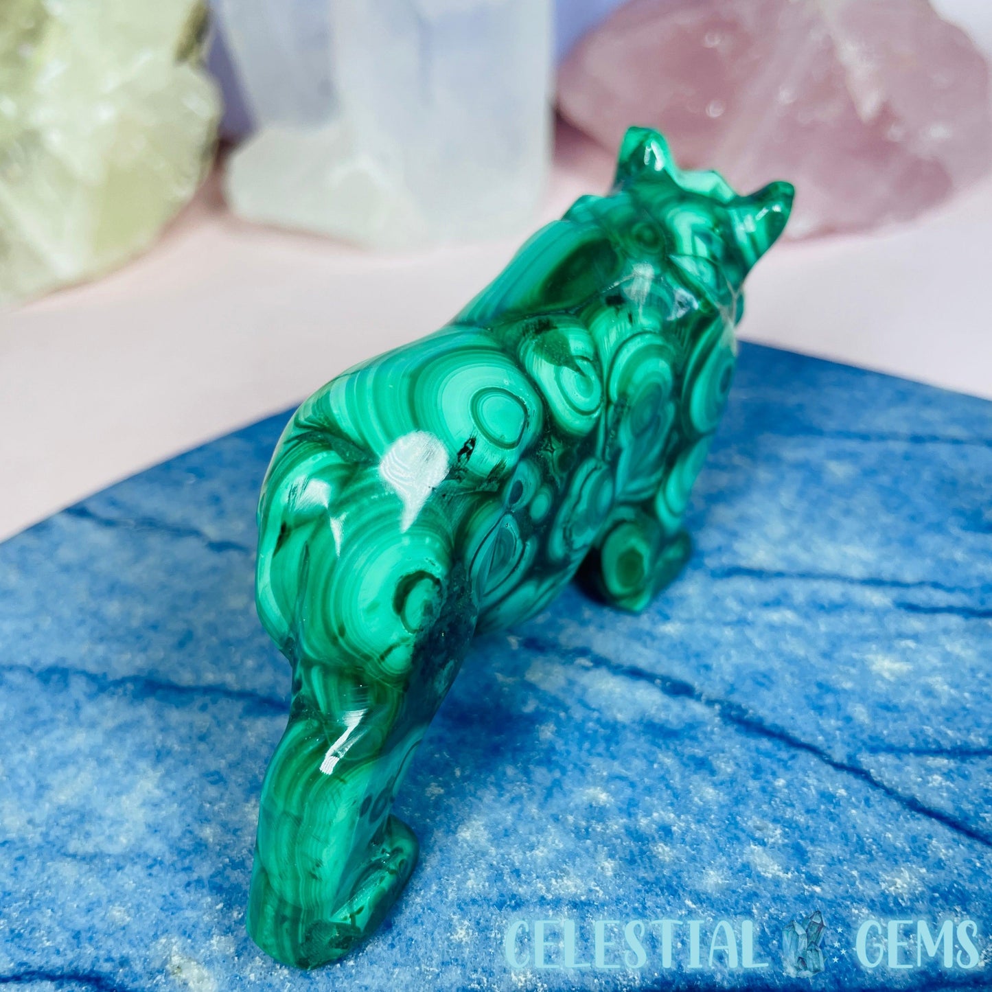 Malachite Rhinoceros Medium Carving E