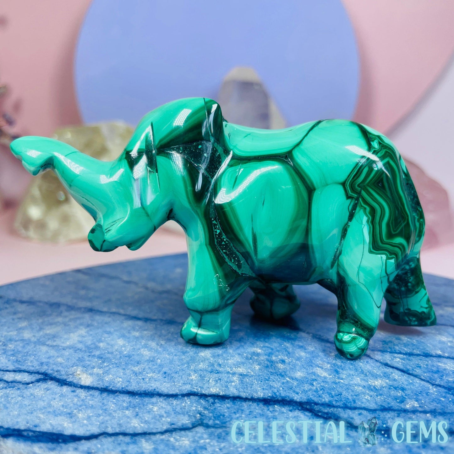 Malachite Elephant Medium Carving