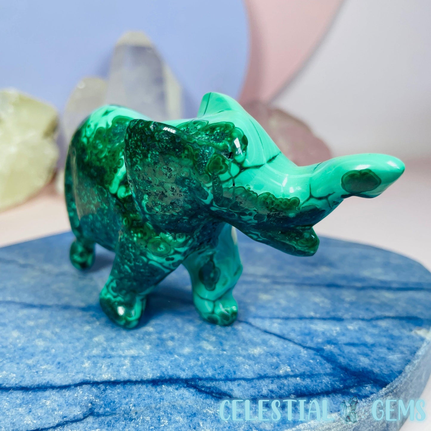 Malachite Elephant Medium Carving