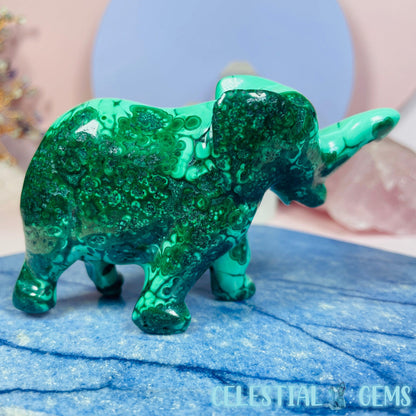 Malachite Elephant Medium Carving