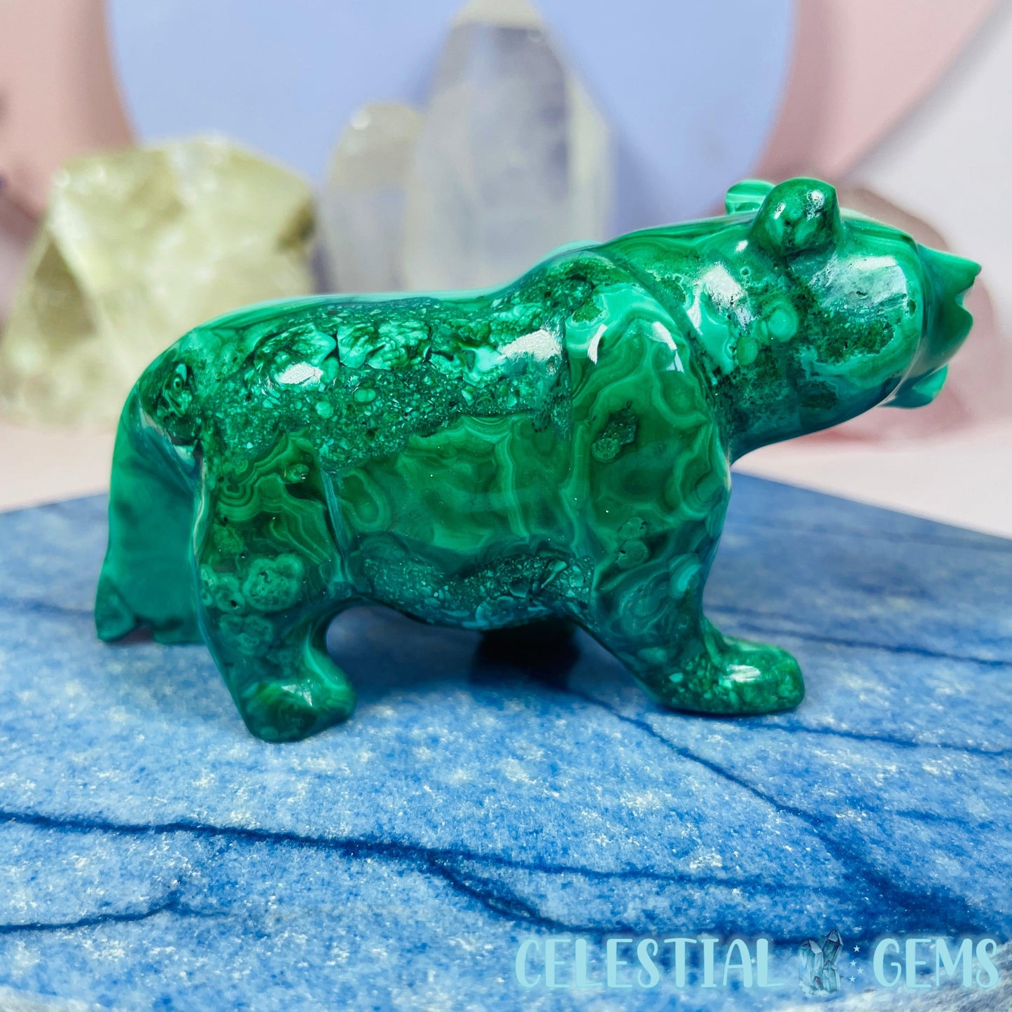 Malachite Lioness Medium Carving