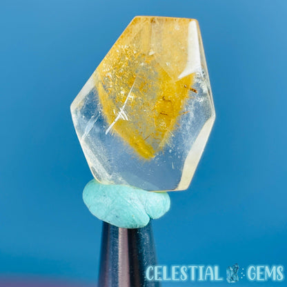 Golden Yellow Amphibole Quartz Faceted Gemstone in Specimen Pottle