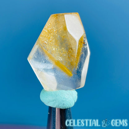 Golden Yellow Amphibole Quartz Faceted Gemstone in Specimen Pottle