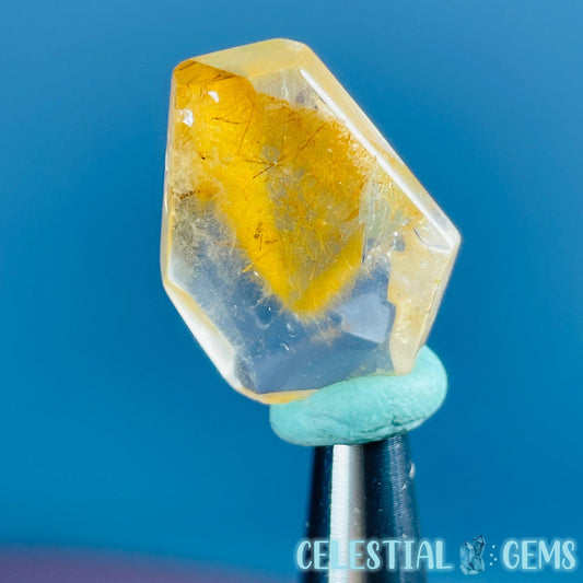 Golden Yellow Amphibole Quartz Faceted Gemstone in Specimen Pottle